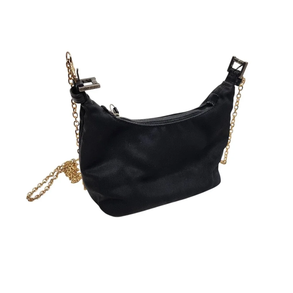Vtg Y2K COACH Mini Mercer Hobo Bag Black Nylon Chain Strap Gold Hardware Purse